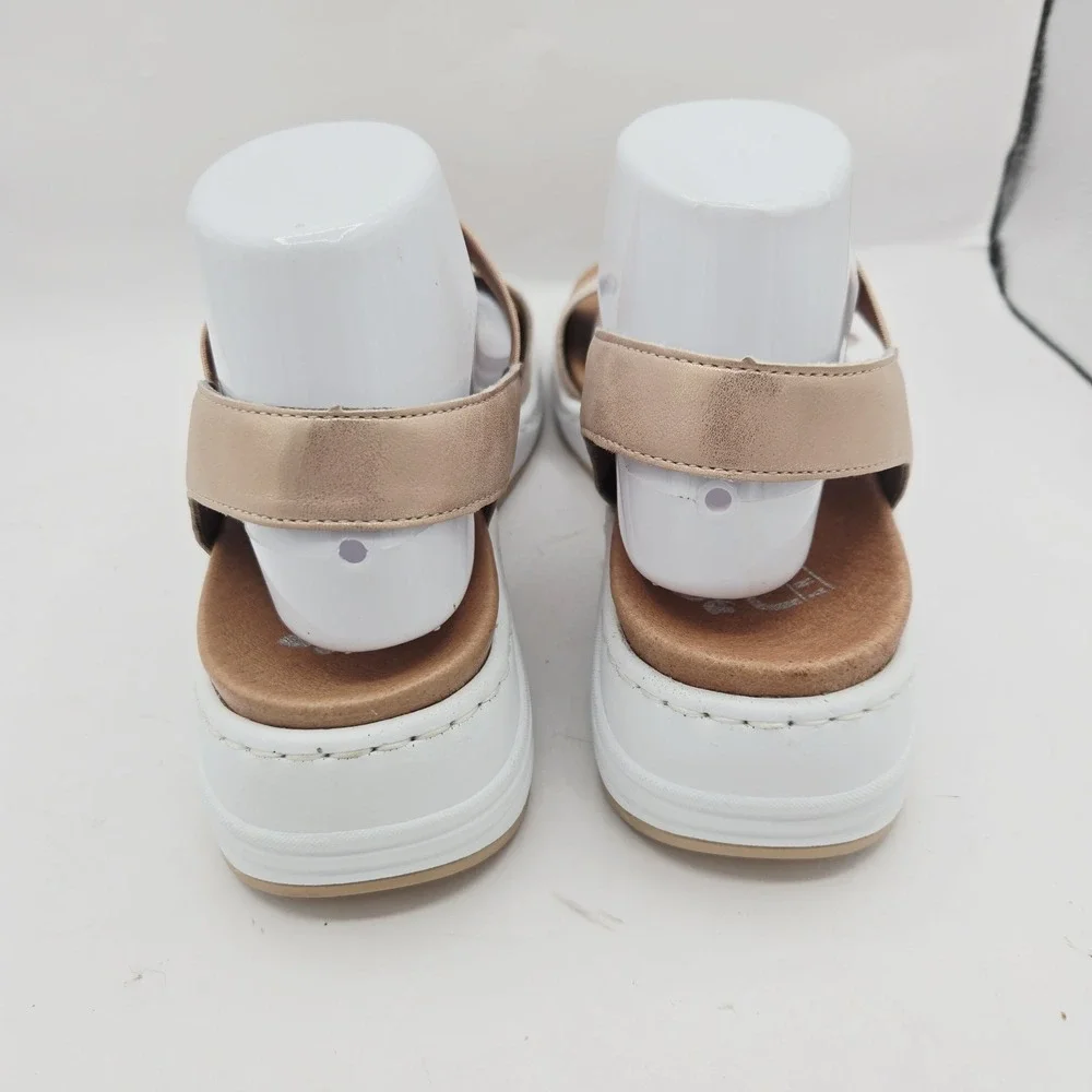 Rieker sandals size 10.5 rose gold small wedge elastic and hook and loop closure
